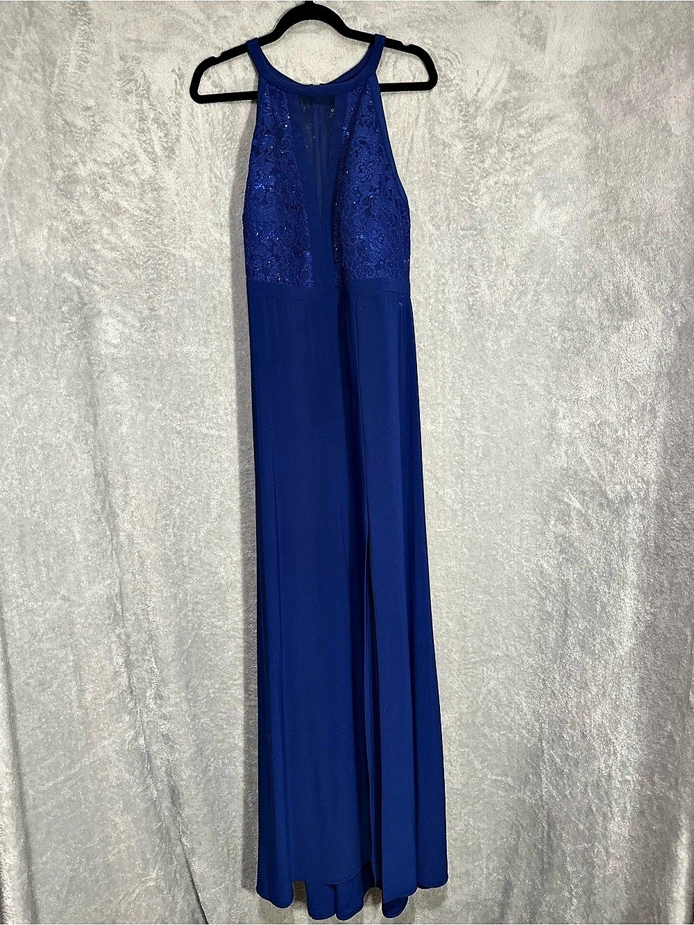 Morgan & Co. Blue Lace Sequin Maxi Dress 14W Like New